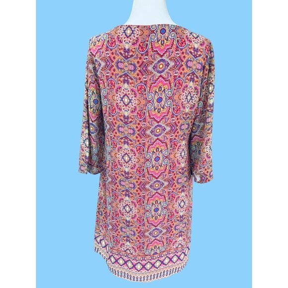 TACERA LADIES KEYHOLE FRONT ABSTRACT PAISLEY QUARTER SLEEVE LINED DRESS EUC M - Picture 3 of 8